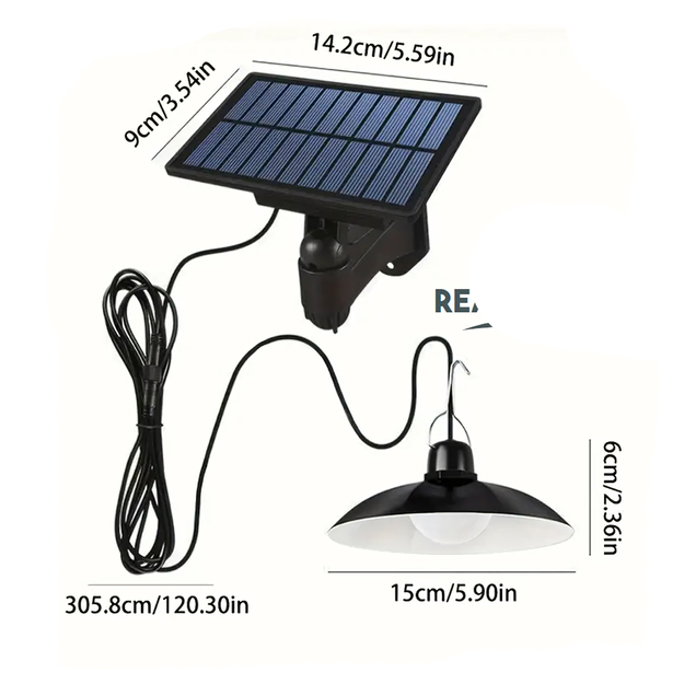 Saulės energija varomas LED pakabinamas sodo šviestuvas su prieblandos jutikliu ir nuotolinio valdymo pultu
