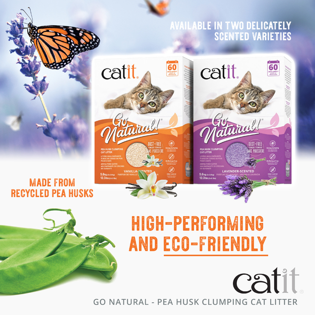 Catit - Go Natural! Pea Husk Pellet Clumping Cat Litter - Vanilla Scent - 2 x 2.8kg (5.6kg total)
