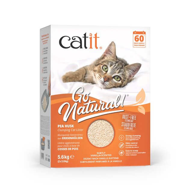 Catit - Go Natural! Pea Husk Pellet Clumping Cat Litter - Vanilla Scent - 2 x 2.8kg (5.6kg total)