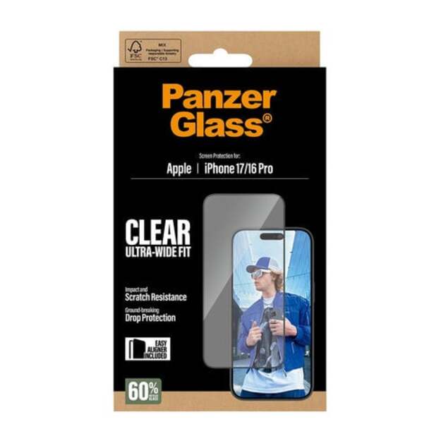 PanzerGlass - Screen Protector - iPhone 17 - iPhone 16 Pro - Ultra-Wide Fit w. EasyAligner