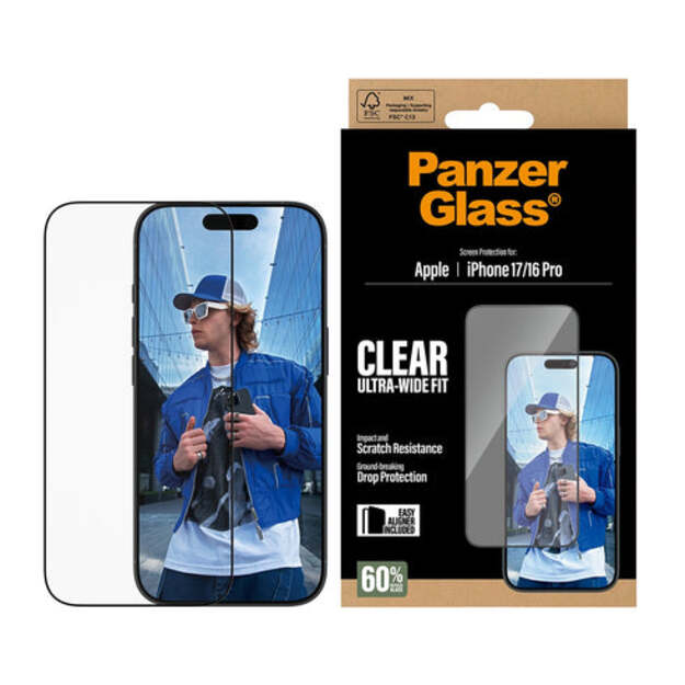PanzerGlass - Screen Protector - iPhone 17 - iPhone 16 Pro - Ultra-Wide Fit w. EasyAligner