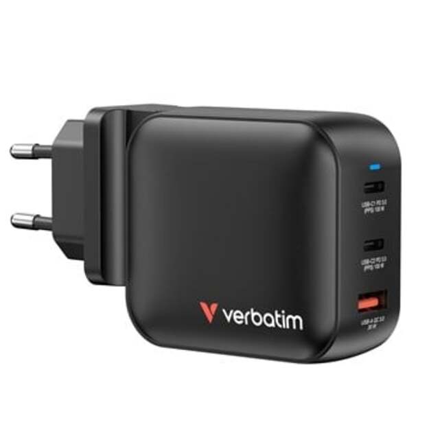 Verbatim - 100WGaN Charger, 3 Port US plug with EU and UK adaptors