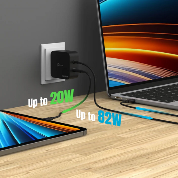 J5create - 102W GaN PD USB-C 2-Port Charger, Interchangeable AC Plugs