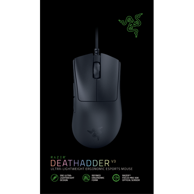 Razer - Deathadder V3 Gaming Mouse - Black