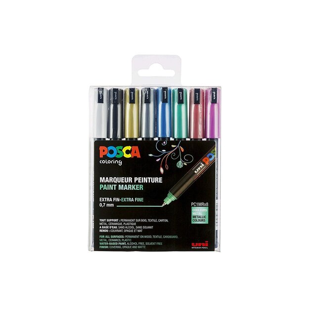 Posca - PC1MR - Extra Fine Tip Pen - Metallic Colors, 8 pc (401653)