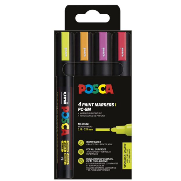 Posca - Medium Tip Pen - Neon colors, 4 pc (401664)