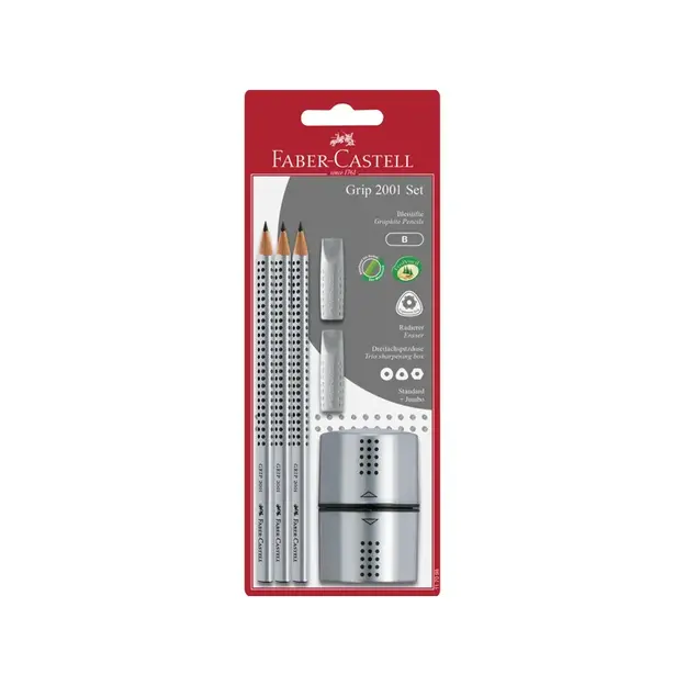 Faber-Castell - Grip 2001 - 3 graphite pencils silver blister (117098)