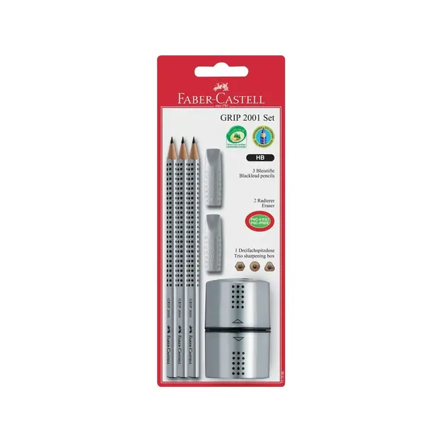 Faber-Castell - Grip 2001 - 3 graphite pencils silver blister (117098)