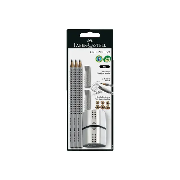 Faber-Castell - Grip 2001 - 3 graphite pencils silver blister (117098)