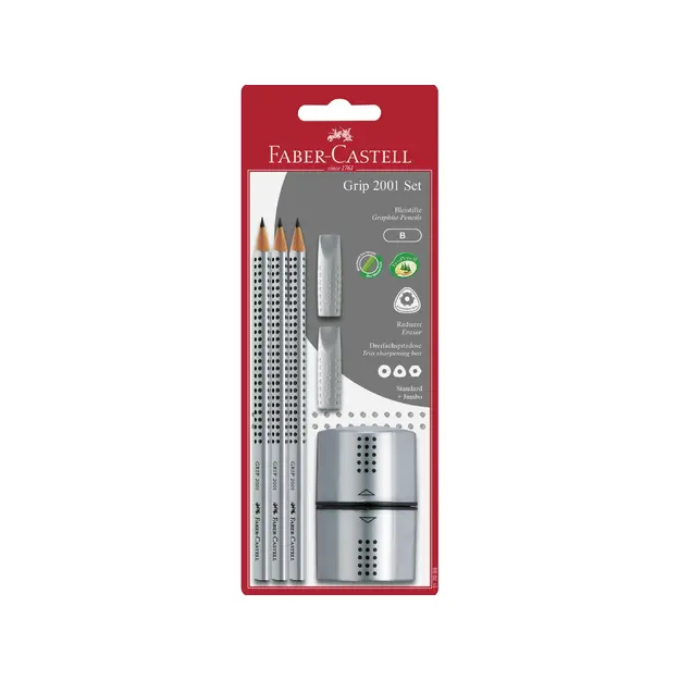 Faber-Castell - Grip 2001 - 3 graphite pencils silver blister (117098)