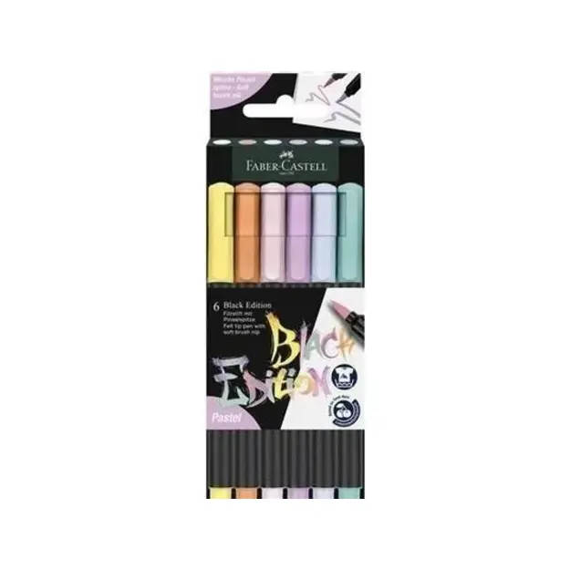 Faber-Castell - Brush pens Black Edition - 6x Pastel (116453)