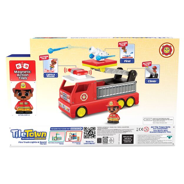 Tile Town - Fire Truck, Magnetic Building and Play Set with Light and Sound (90314)