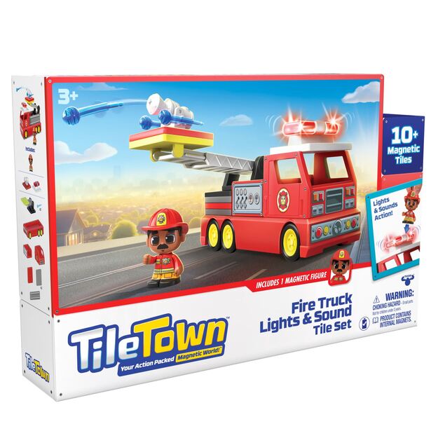 Tile Town - Fire Truck, Magnetic Building and Play Set with Light and Sound (90314)