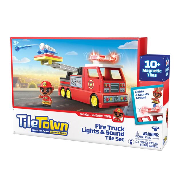 Tile Town - Fire Truck, Magnetic Building and Play Set with Light and Sound (90314)
