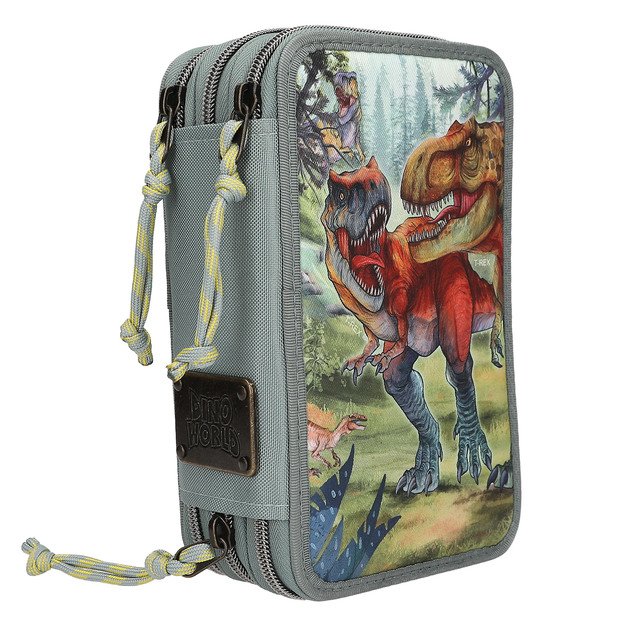 Dino World - Triple Pencil Case BITE - Grey-Green