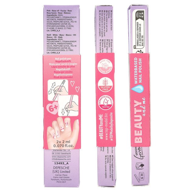 Topmodel - TOPModel Nail Polish Pen Set BEAUTY and ME - Pink and White, Peach-Coloured and Purple - 2 ml per pen 1