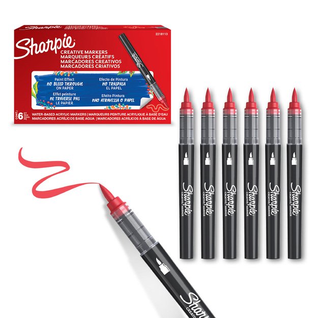 Sharpie - Creative Marker Acrylic Paint Pens - Brush Tip Water-Based Paint Markers - Red - 6 Count (SKU: 2218113)