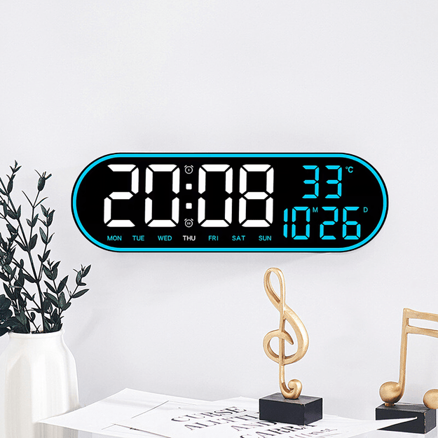 Zegar Ścienny Elektroniczny Cyfrowy Duży Led Temperatura Budzik 38 cm Pilot 11