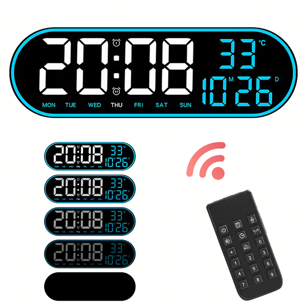 Zegar Ścienny Elektroniczny Cyfrowy Duży Led Temperatura Budzik 38 cm Pilot