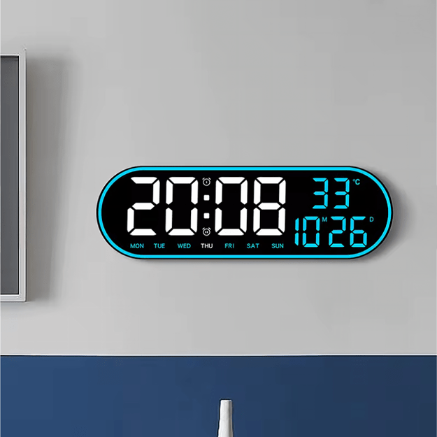 Zegar Ścienny Elektroniczny Cyfrowy Duży Led Temperatura Budzik 38 cm Pilot 8