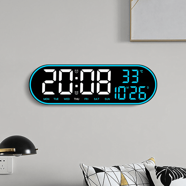 Zegar Ścienny Elektroniczny Cyfrowy Duży Led Temperatura Budzik 38 cm Pilot 13