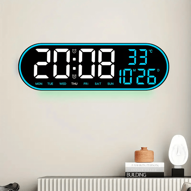 Zegar Ścienny Elektroniczny Cyfrowy Duży Led Temperatura Budzik 38 cm Pilot 15
