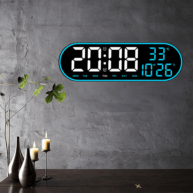 Zegar Ścienny Elektroniczny Cyfrowy Duży Led Temperatura Budzik 38 cm Pilot 9