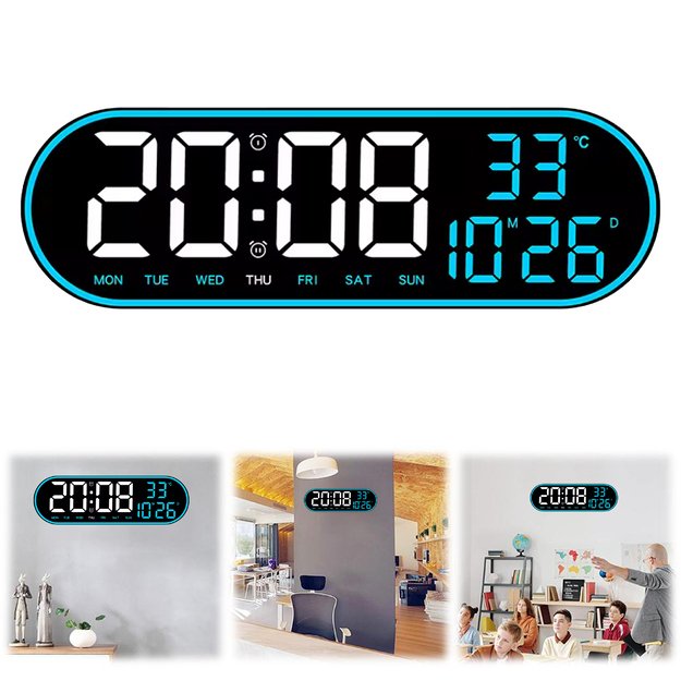 Zegar Ścienny Elektroniczny Cyfrowy Duży Led Temperatura Budzik 38 cm Pilot 7