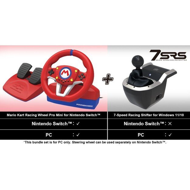 HORI - Mario Kart Racing Wheel Pro Mini + 7-Speed Racing Shifter Bundle For PC (Windows 11/10)