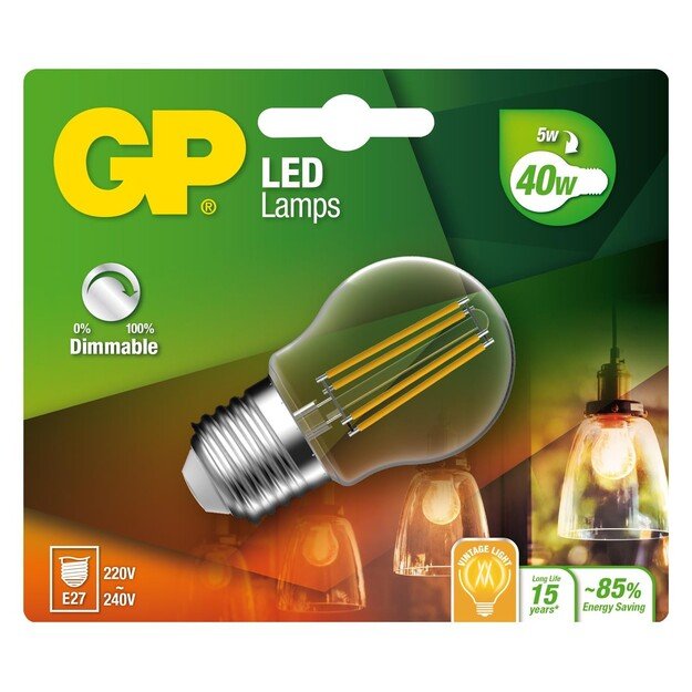GP - LED Lamp Filament Mini Globe, E27, DIM, 5W (40W), 470lm