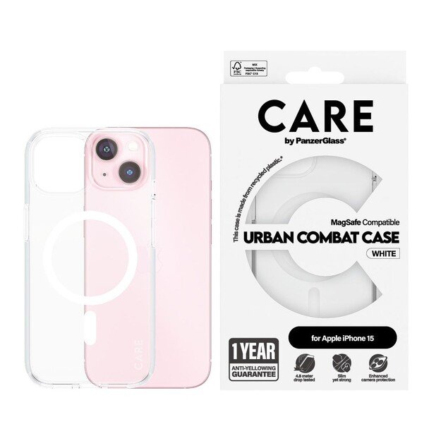 CARE by PanzerGlass - Flagship Case Transparent Urban Combat w. White MagSafe - iPhone 15