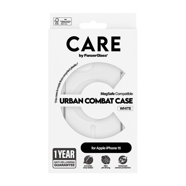 CARE by PanzerGlass - Flagship Case Transparent Urban Combat w. White MagSafe - iPhone 15