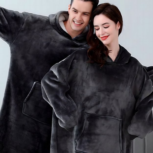 DUŻA BLUZA KOC KOCOBLUZA OVERSIZE GRUBA Z KAPTUREM SZLAFROK DAMSKA MĘSKA 4