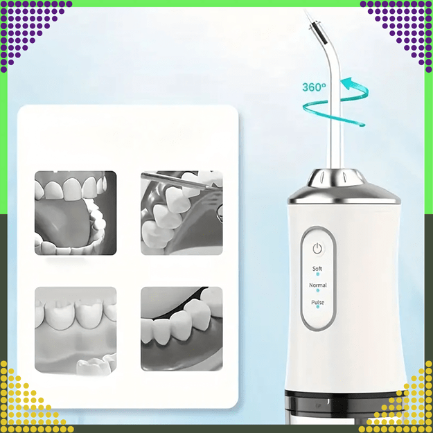 Irygator do Zębów Bezprzewodowy Dentystyczny Mocny 4 Dysze 3 Tryby 220 ml 28