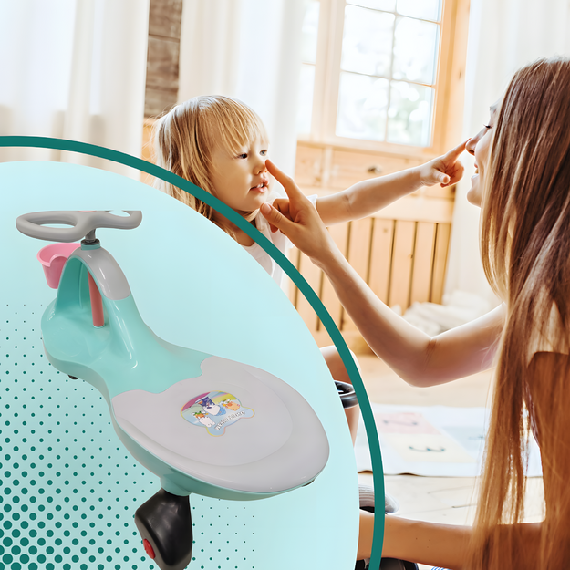 Vaikams skirta važiuojamoji sūpuoklė su sūpynėmis ir stūmiku