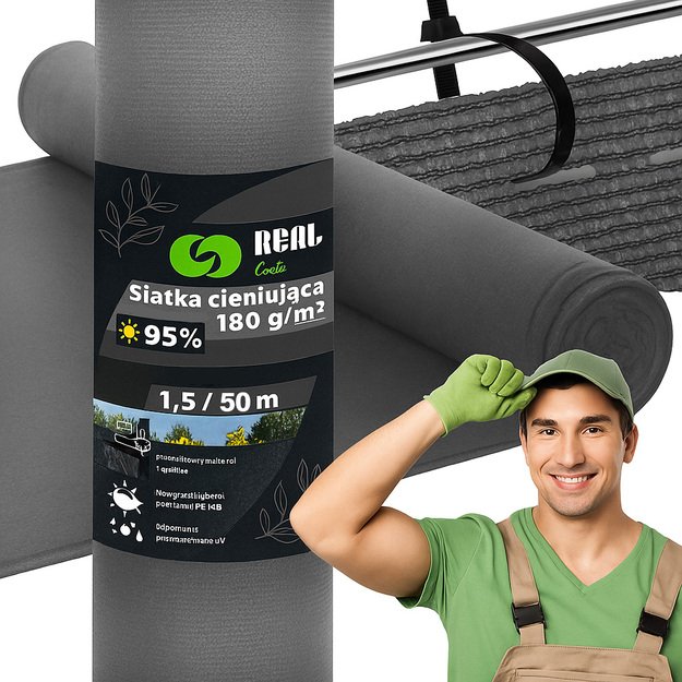 Siatka Cieniująca Maskująca 1,5x50m 95% Osłona Mata na Ogrodzenie Płot UV 180 g