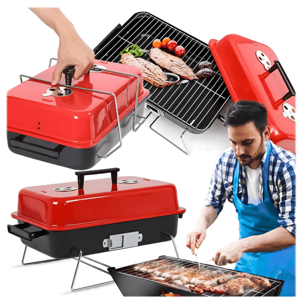 Foldable Camping Grill, Tourist, Garden, Portable, with Lid, Solid