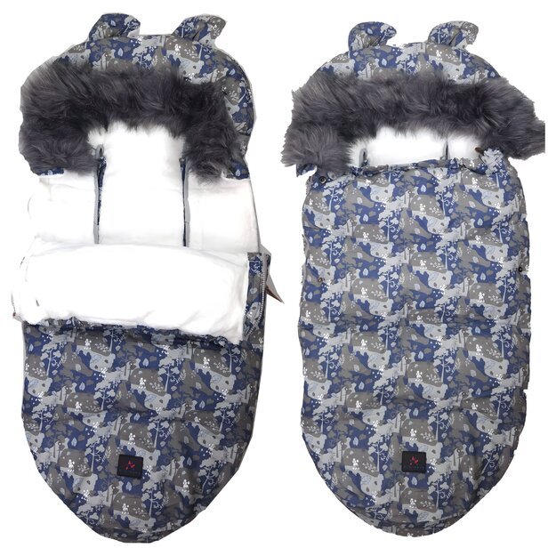 SLEEPING BAG FOR STROLLER, CAR SEAT, SLEDGE WITH EARS, FUR, INSULATED, BABY 100 CM