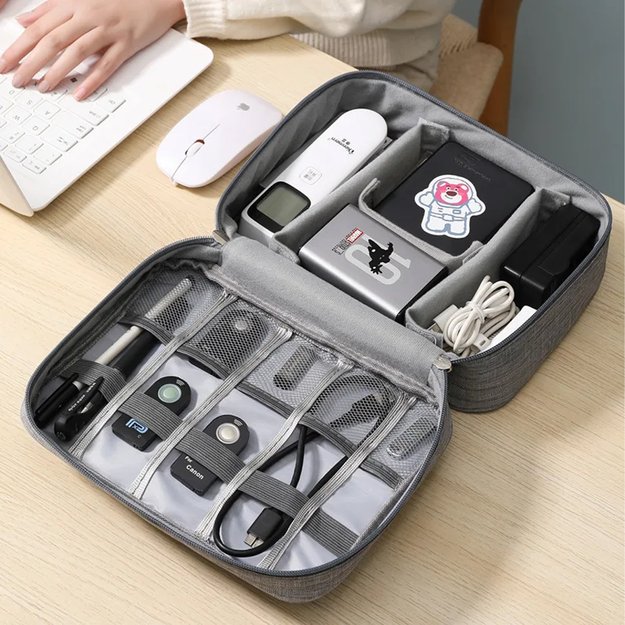 ORGANIZER PODRÓŻNY ETUI TORBA NA KABLE ŁADOWARKI USB AKCESORIA + UCHWYT  13