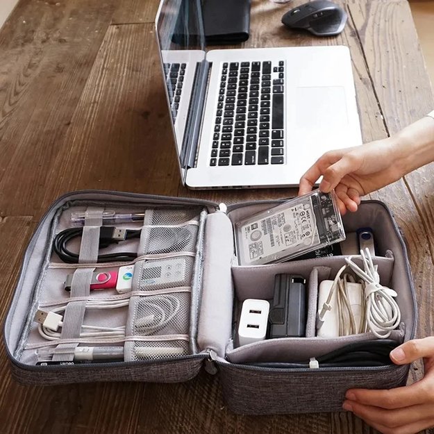 ORGANIZER PODRÓŻNY ETUI TORBA NA KABLE ŁADOWARKI USB AKCESORIA + UCHWYT  11
