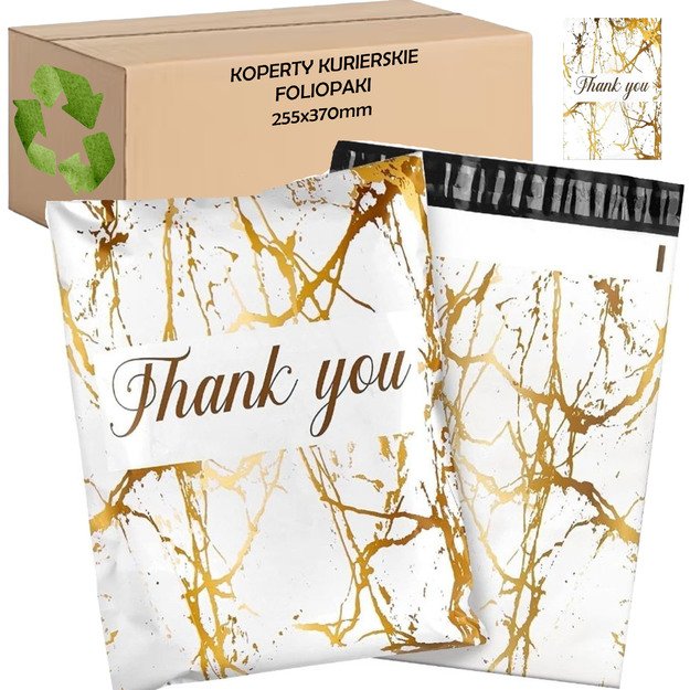 FOLIOPAKI KURIERSKIE MOCNE 255x370 ZŁOTY MARMUR THANK YOU 50szt