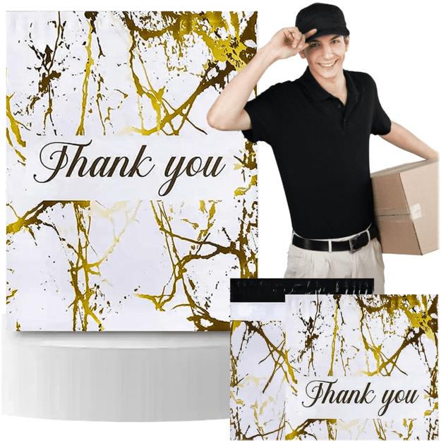 STRONG COURIER POLYBAGS 255x370 GOLDEN MARBLE THANK YOU 50pcs