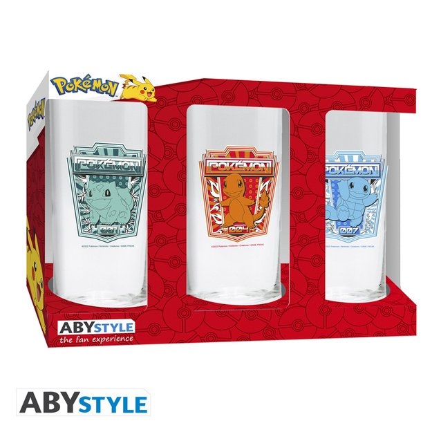 Pokemon Glass Set - 3 x 14cm Height, 6cm Diameter