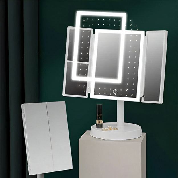 LED apgaismots kosmētikas spogulis, izvelkams grima spogulis x3
