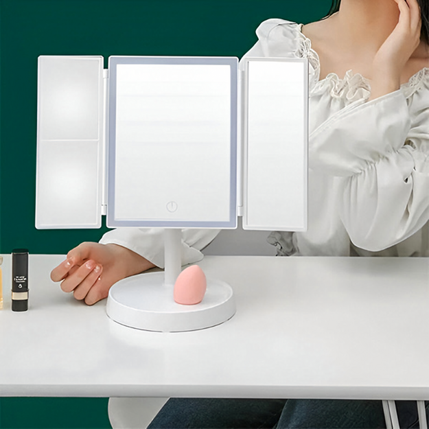 LED apgaismots kosmētikas spogulis, izvelkams grima spogulis x3