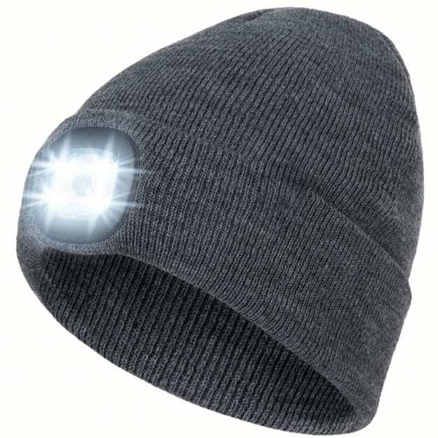 Žieminė kepurė su LED žibintuvėliu, darbinis priekinis žibintas bėgimui, pilka