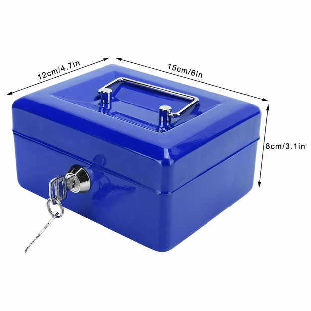 Metallist rahakarp müntide, müntide, rahatähtede, dokumentide, seifi ja võtmete jaoks