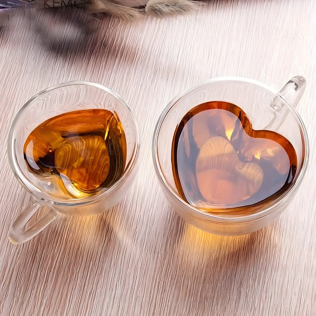 Mīlestības krūze sirdsveida stikla dubultsienu karstumizturīga 250 ml