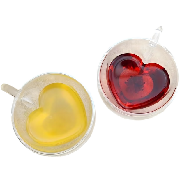 Mīlestības krūze sirdsveida stikla dubultsienu karstumizturīga 250 ml