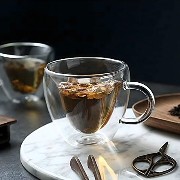 Mīlestības krūze sirdsveida stikla dubultsienu karstumizturīga 250 ml